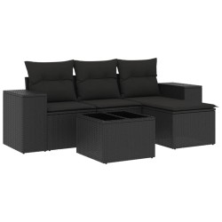 vidaXL Set de muebles de jardín 5 pzas y cojines ratán sintético negro