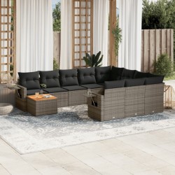 vidaXL Set de sofás de jardín 11 pzas y cojines ratán sintético gris