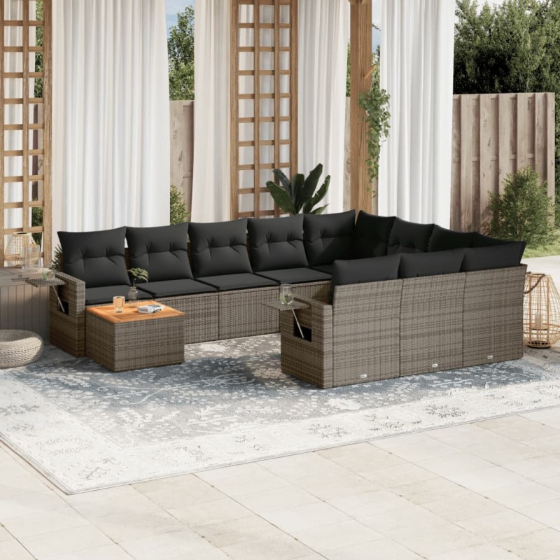 vidaXL Set de sofás de jardín 11 pzas y cojines ratán sintético gris vidaXL Set de sofás de jardín 11 pzas y cojines ratán sintético gris