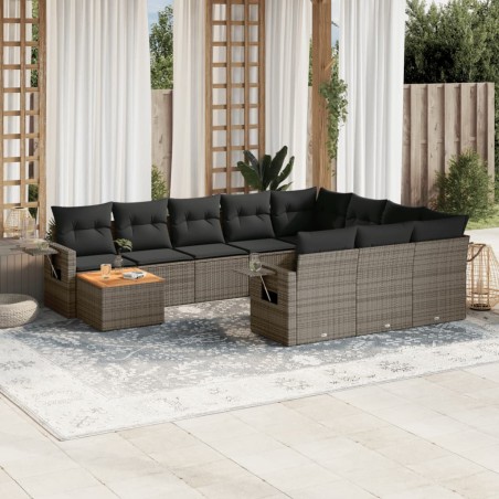 vidaXL Set de sofás de jardín 11 pzas y cojines ratán sintético gris