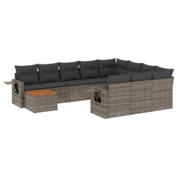 vidaXL Set de sofás de jardín 11 pzas y cojines ratán sintético gris