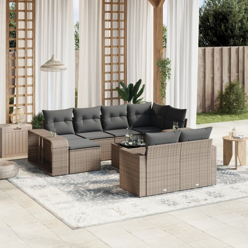 vidaXL Set de sofás de jardín 11 pzas y cojines ratán sintético gris vidaXL Set de sofás de jardín 11 pzas y cojines ratán sintético gris