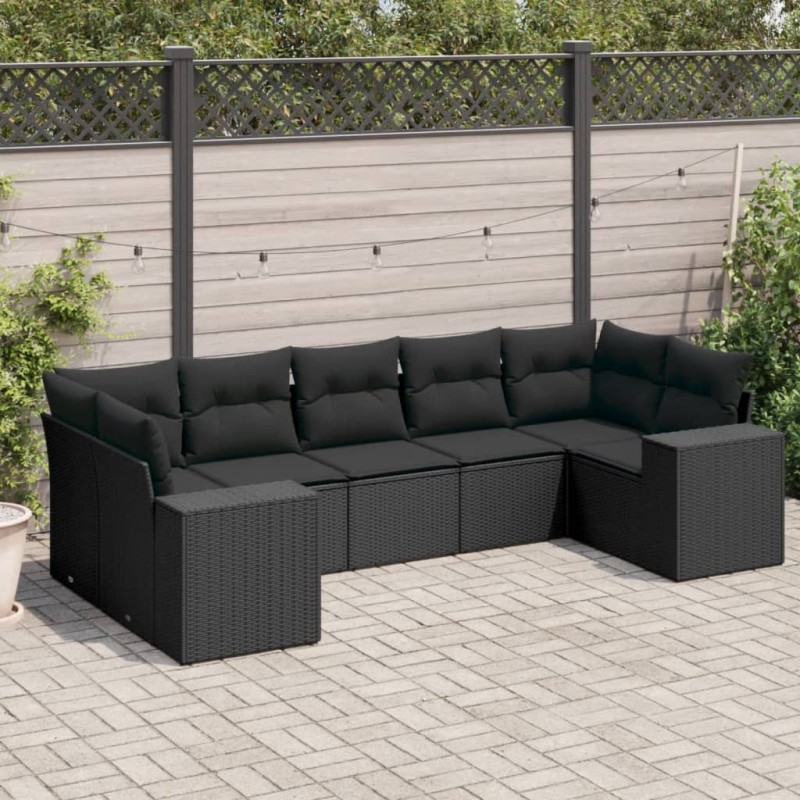 vidaXL Set de comedor de jardín 7 pzas y cojines ratán sintético negro vidaXL Set de comedor de jardín 7 pzas y cojines ratán sintético negro