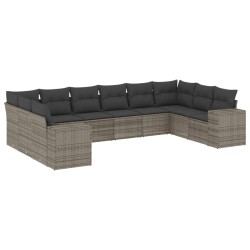 vidaXL Set de sofás de jardín 10 pzas con cojines ratán sintético gris