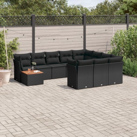vidaXL Set de sofás de jardín 11 pzas y cojines ratán sintético negro