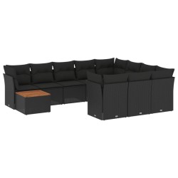 vidaXL Set de sofás de jardín 11 pzas y cojines ratán sintético negro