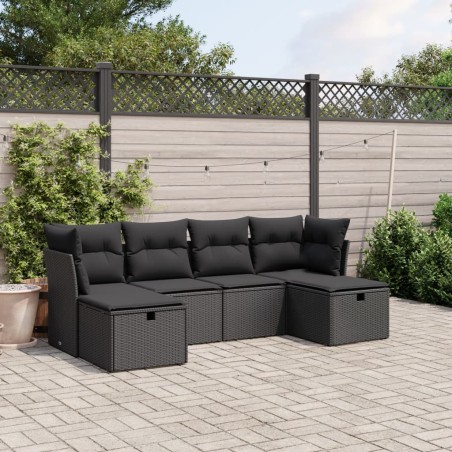 vidaXL Set de sofás de jardín 6 piezas y cojines ratán sintético negro