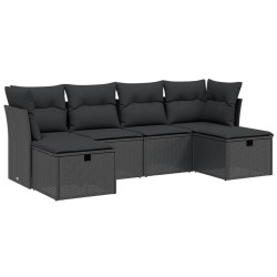 vidaXL Set de sofás de jardín 6 piezas y cojines ratán sintético negro