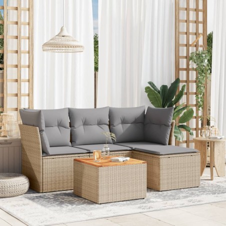 vidaXL Juego de sofás jardín con cojines beige mezcla 5 pzas ratán PE