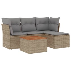 vidaXL Juego de sofás jardín con cojines beige mezcla 5 pzas ratán PE