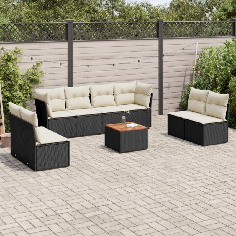 vidaXL Set de sofás de jardín 8 piezas y cojines ratán sintético negro vidaXL Set de sofás de jardín 8 piezas y cojines ratán sintético negro