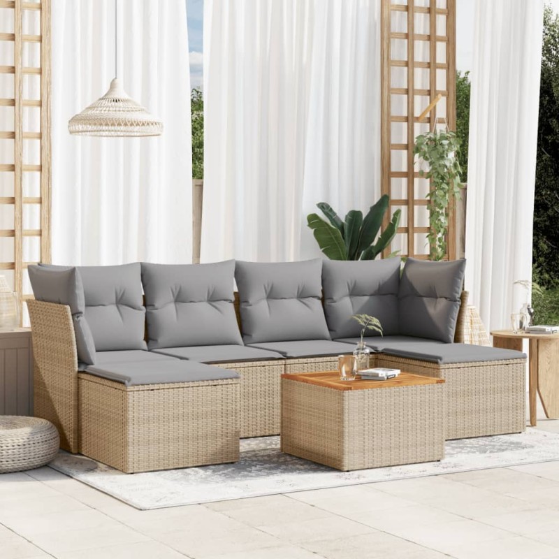 vidaXL Juego de sofás jardín con cojines beige mezcla 7 pzas ratán PE vidaXL Juego de sofás jardín con cojines beige mezcla 7 pzas ratán PE