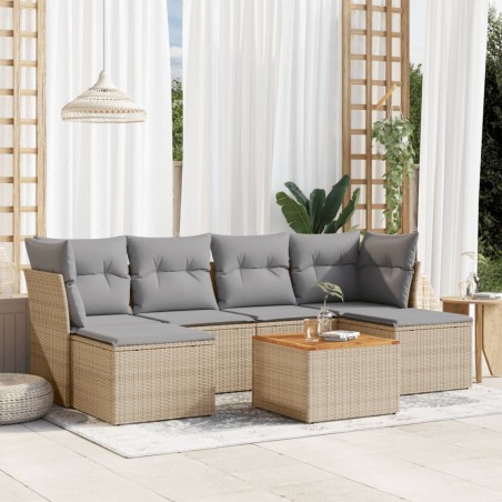 vidaXL Juego de sofás jardín con cojines beige mezcla 7 pzas ratán PE