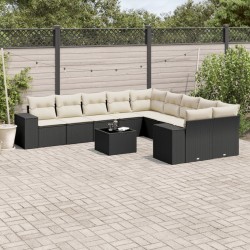 vidaXL Set de sofás de jardín 11 pzas y cojines ratán sintético negro