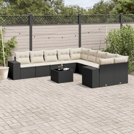 vidaXL Set de sofás de jardín 11 pzas y cojines ratán sintético negro