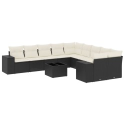 vidaXL Set de sofás de jardín 11 pzas y cojines ratán sintético negro