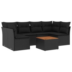 vidaXL Set de comedor de jardín 7 pzas y cojines ratán sintético negro