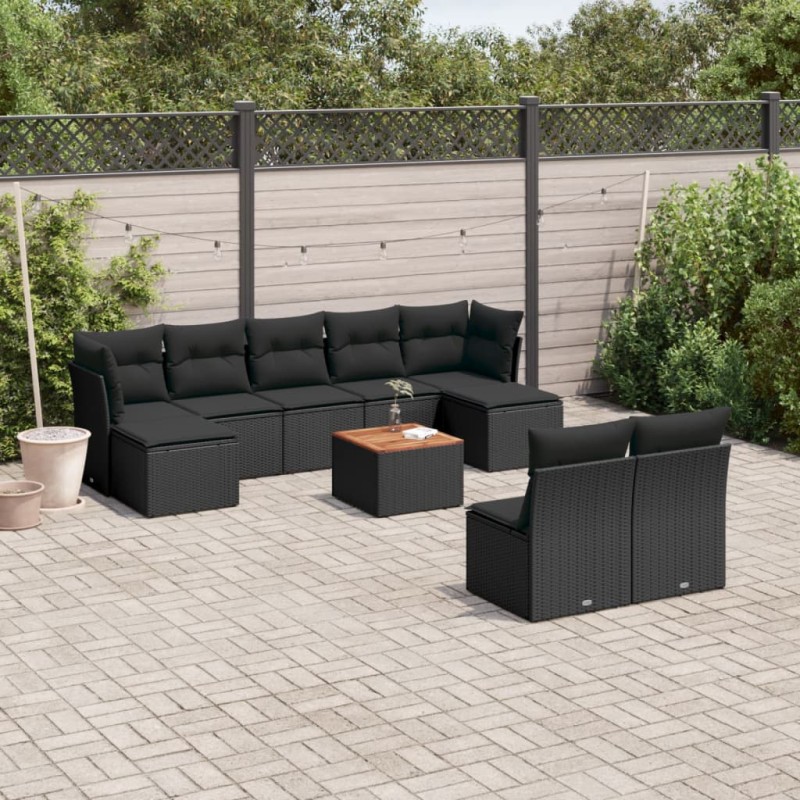 vidaXL Set de sofás de jardín 10 pzas cojines ratán sintético negro vidaXL Set de sofás de jardín 10 pzas cojines ratán sintético negro
