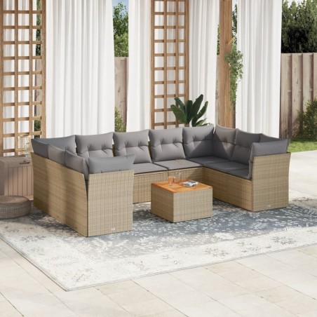 vidaXL Juego de sofás jardín con cojines beige 10 pzas ratán sintético