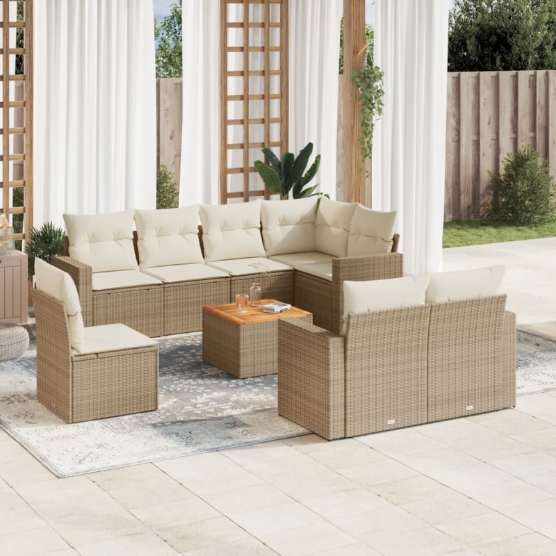 vidaXL Set de sofás de jardín 9 pzas con cojines ratán sintético beige vidaXL Set de sofás de jardín 9 pzas con cojines ratán sintético beige