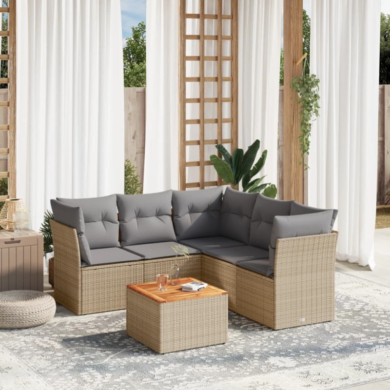 vidaXL Juego de sofás jardín con cojines beige mezcla 6 pzas ratán PE vidaXL Juego de sofás jardín con cojines beige mezcla 6 pzas ratán PE