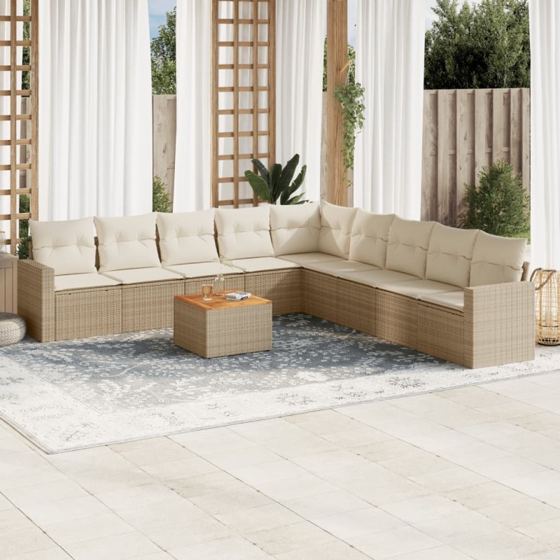 vidaXL Juego de sofás jardín con cojines beige 10 pzas ratán sintético vidaXL Juego de sofás jardín con cojines beige 10 pzas ratán sintético