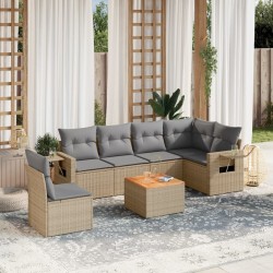 vidaXL Juego de sofás jardín con cojines beige mezcla 7 pzas ratán PE