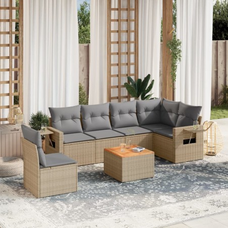 vidaXL Juego de sofás jardín con cojines beige mezcla 7 pzas ratán PE