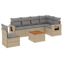 vidaXL Juego de sofás jardín con cojines beige mezcla 7 pzas ratán PE