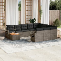 vidaXL Set de sofás de jardín 11 pzas y cojines ratán sintético gris