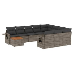 vidaXL Set de sofás de jardín 11 pzas y cojines ratán sintético gris