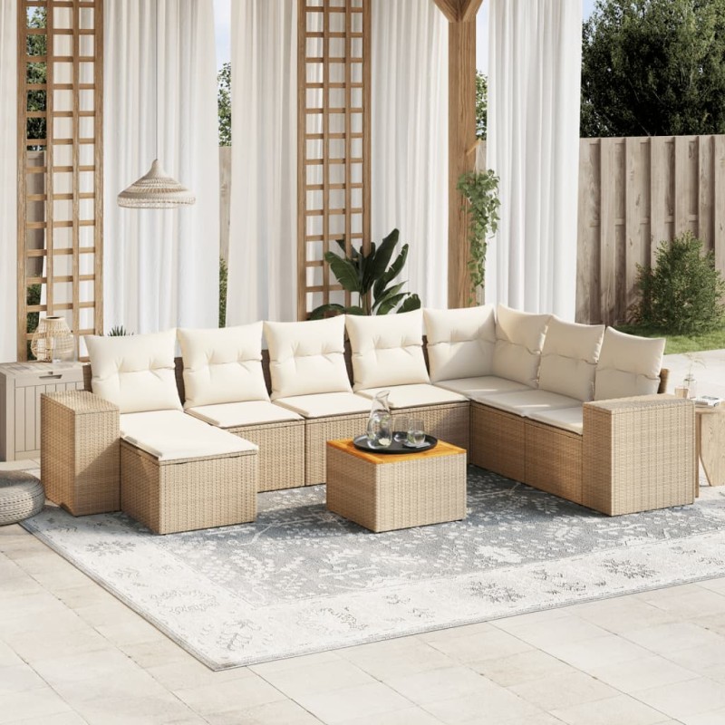 vidaXL Set de sofás de jardín 9 pzas con cojines ratán sintético beige vidaXL Set de sofás de jardín 9 pzas con cojines ratán sintético beige