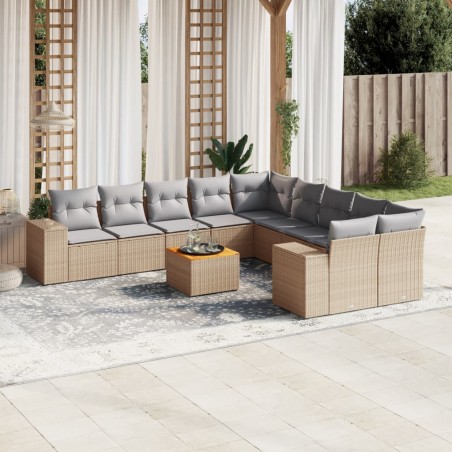 vidaXL Set de sofás de jardín 11pzas con cojines ratán sintético beige