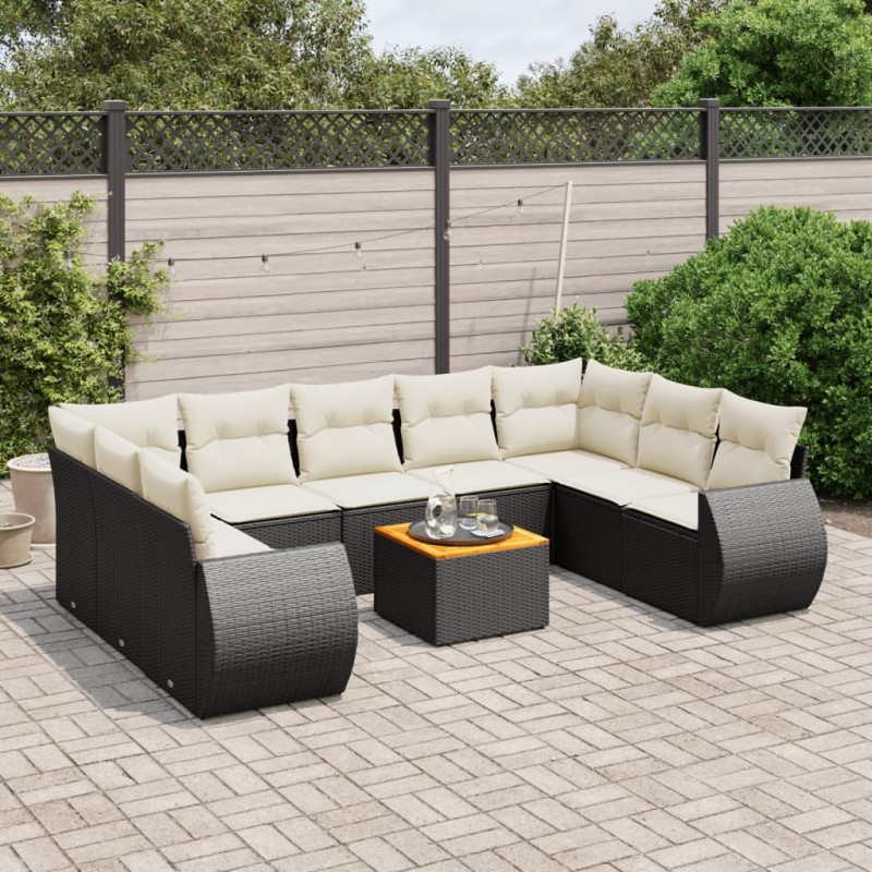 vidaXL Set de sofás de jardín 10 pzas cojines ratán sintético negro vidaXL Set de sofás de jardín 10 pzas cojines ratán sintético negro