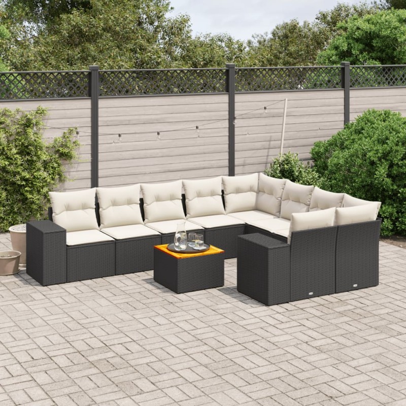 vidaXL Set de sofás de jardín 10 pzas cojines ratán sintético negro vidaXL Set de sofás de jardín 10 pzas cojines ratán sintético negro
