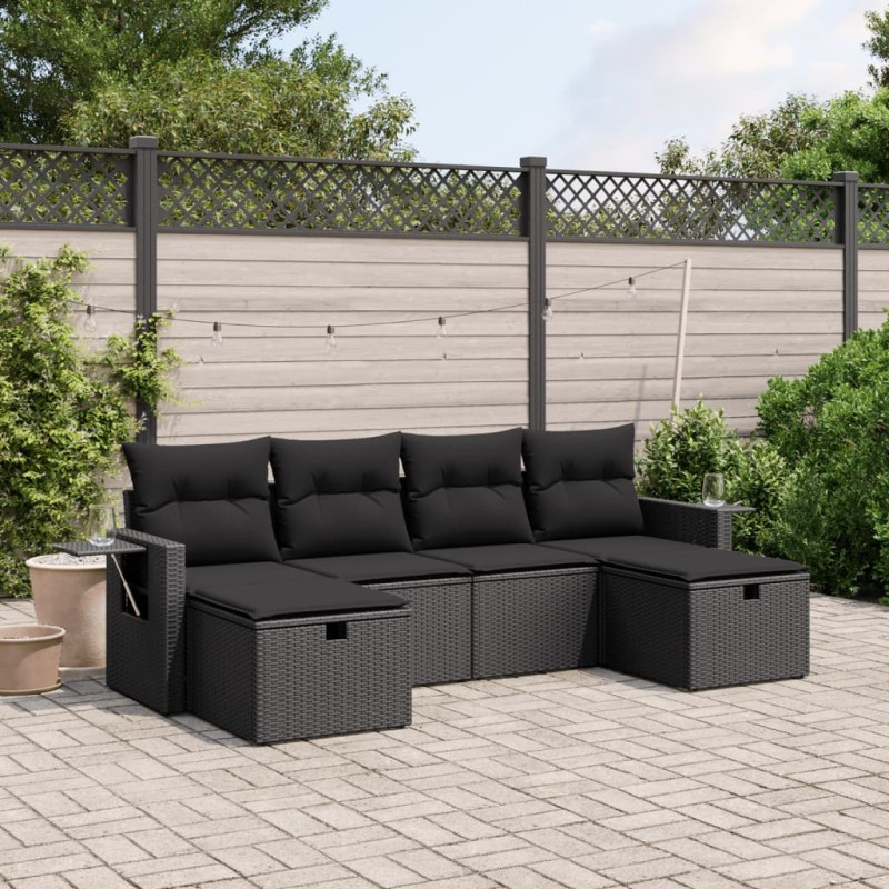 vidaXL Set de sofás de jardín 6 piezas y cojines ratán sintético negro vidaXL Set de sofás de jardín 6 piezas y cojines ratán sintético negro