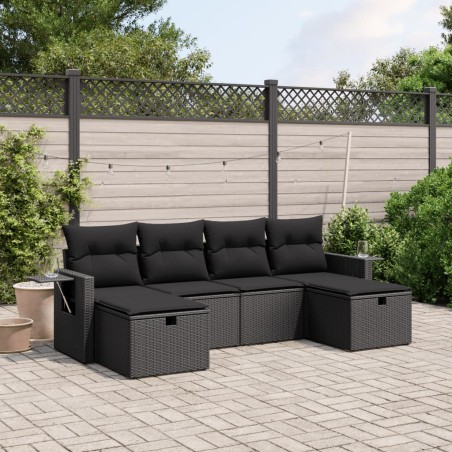 vidaXL Set de sofás de jardín 6 piezas y cojines ratán sintético negro