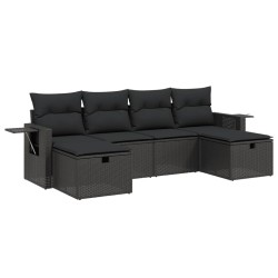 vidaXL Set de sofás de jardín 6 piezas y cojines ratán sintético negro