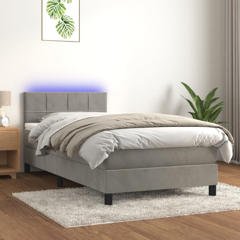 vidaXL Cama box spring colchón y LED terciopelo gris claro 80x200 cm vidaXL Cama box spring colchón y LED terciopelo gris claro 80x200 cm