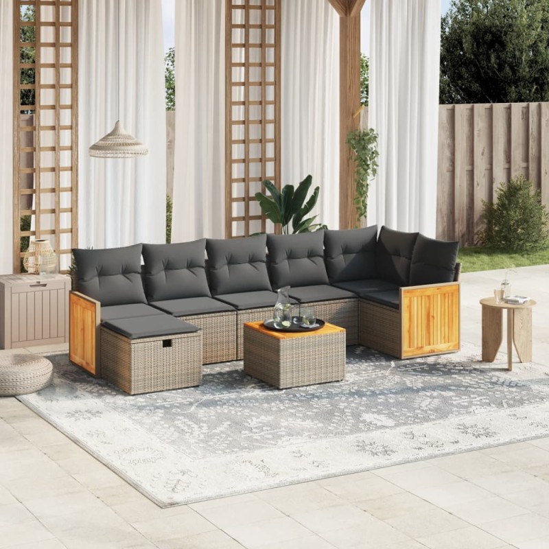 vidaXL Set de sofás de jardín 8 pzas y cojines ratán sintético gris vidaXL Set de sofás de jardín 8 pzas y cojines ratán sintético gris