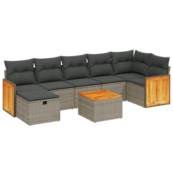 vidaXL Set de sofás de jardín 8 pzas y cojines ratán sintético gris