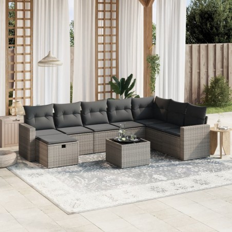 vidaXL Set de muebles de jardín 9 pzas y cojines ratán sintético gris