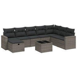 vidaXL Set de muebles de jardín 9 pzas y cojines ratán sintético gris