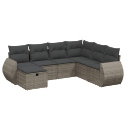 vidaXL Set de sofás de jardín 7 piezas con cojines ratán PE gris