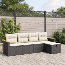 vidaXL Set de muebles de jardín 5 pzas y cojines ratán sintético negro