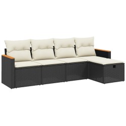 vidaXL Set de muebles de jardín 5 pzas y cojines ratán sintético negro