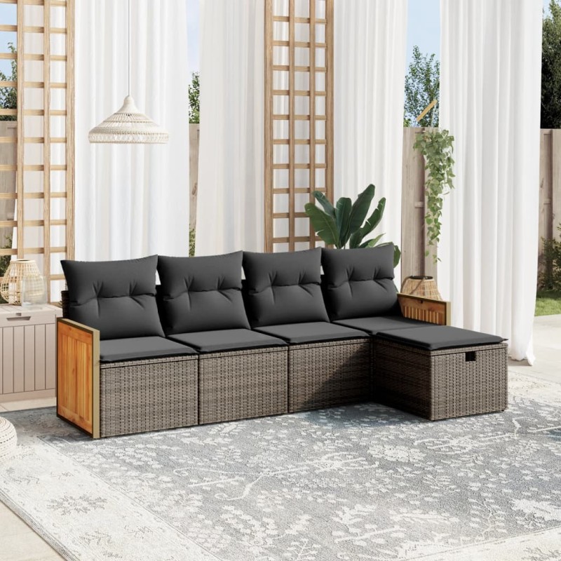 vidaXL Juego de sofás jardín con cojines 5 pzas ratán sintético gris vidaXL Juego de sofás jardín con cojines 5 pzas ratán sintético gris