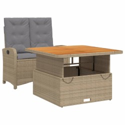 vidaXL Set comedor de jardín 2 pzas con cojines ratán sintético beige