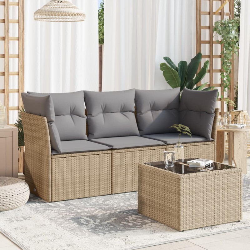 vidaXL Juego de sofás jardín con cojines 4 pzas ratán sintético beige vidaXL Juego de sofás jardín con cojines 4 pzas ratán sintético beige
