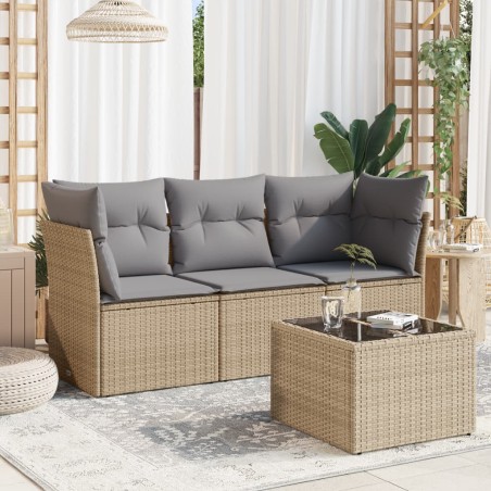 vidaXL Juego de sofás jardín con cojines 4 pzas ratán sintético beige